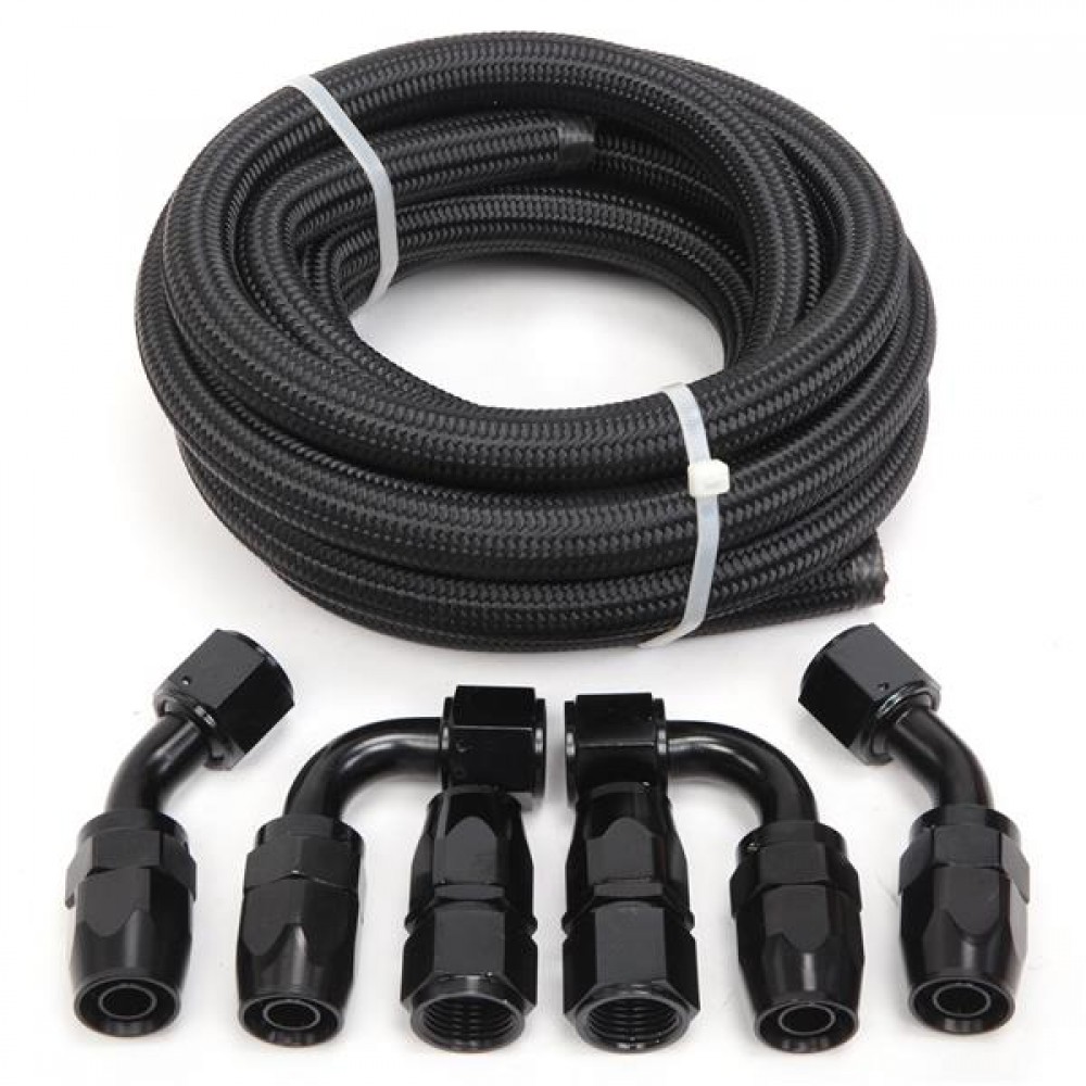 10AN 12-Foot Universal Black Fuel Hose   6 Black Connectors