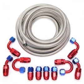 8AN 16-Foot Universal Silver Fuel Pipe   10 Red and Blue Connectors