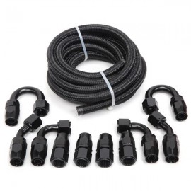 8AN 16-Foot Universal Black Fuel Pipe   10 Black Connectors