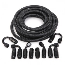 6AN 16 Foot Universal Black Fuel Pipe   10 Black Connectors