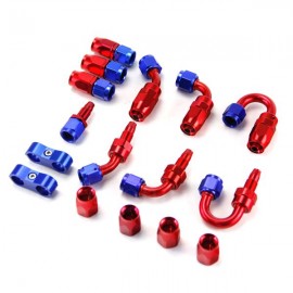 Universal 16ft AN-4 Silver Nylon Braided Hose with 10pcs Red & Blue Hose Ends and 2pcs Hose Separato